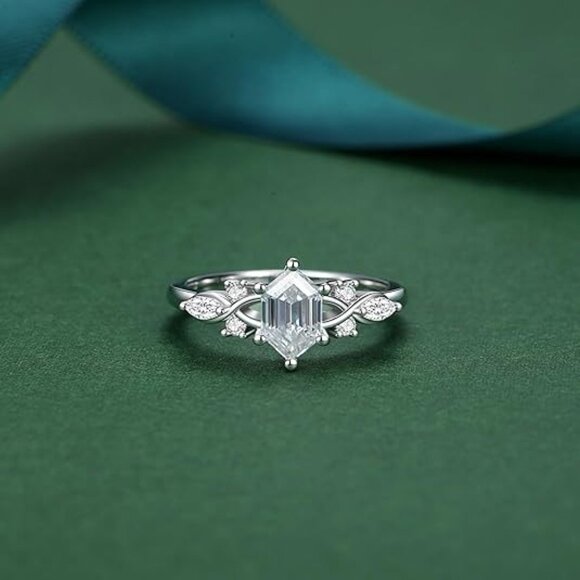 Moissanite Engagement Ring D Color VVS1 18K White Gold Plated - 2.3 CTTW